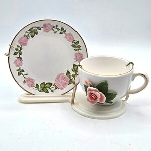 Teleflora Pink Rose Floral 3D Cup & Saucer Set Ceramic Porcelain with Stand